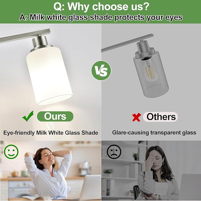 5-Light Vanity Light with Milky White Shades, Brushed Nickle Bathroom Lighting - Image 5