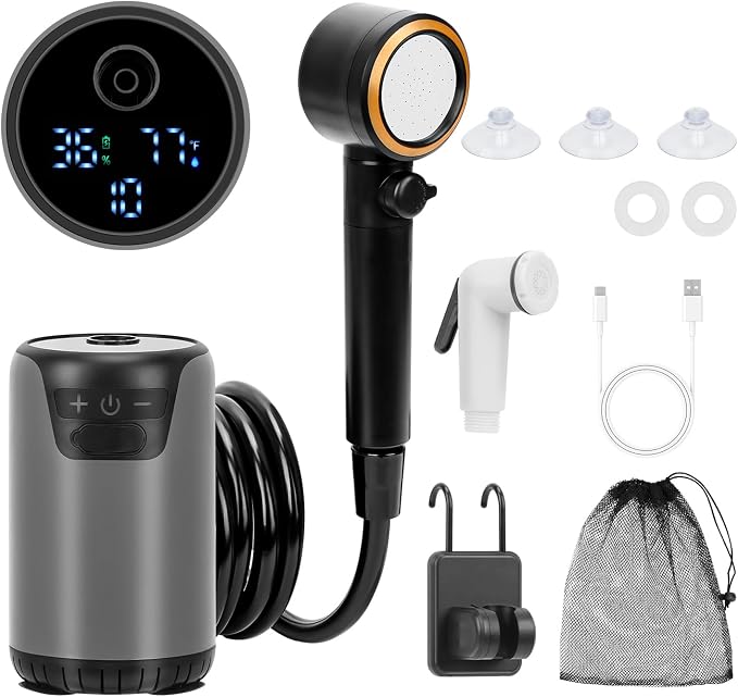 Portable Shower for Camping, Rechargeable Camping Shower Pump by NOVCAPAR