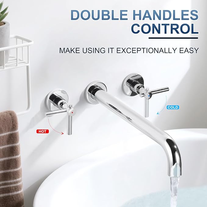 Wall Mount Tub Filler Tub Faucet High Flow Bathtub Faucets Two Handles Solid - Image 3