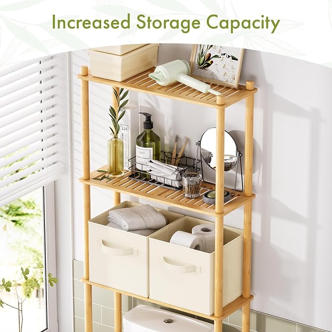 AmazerBath Over The Toilet Storage Bamboo, 3-Tier Over Toilet Organizer Rack - Image 3