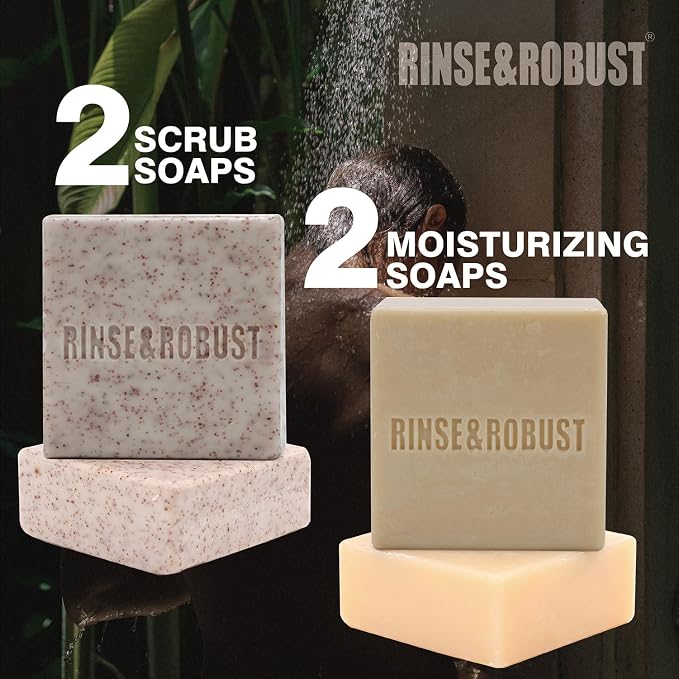 Rinse & Robust Mens Bar Soap Cleansing Bar Moisturizing & Exfoliating Scrub - Image 2