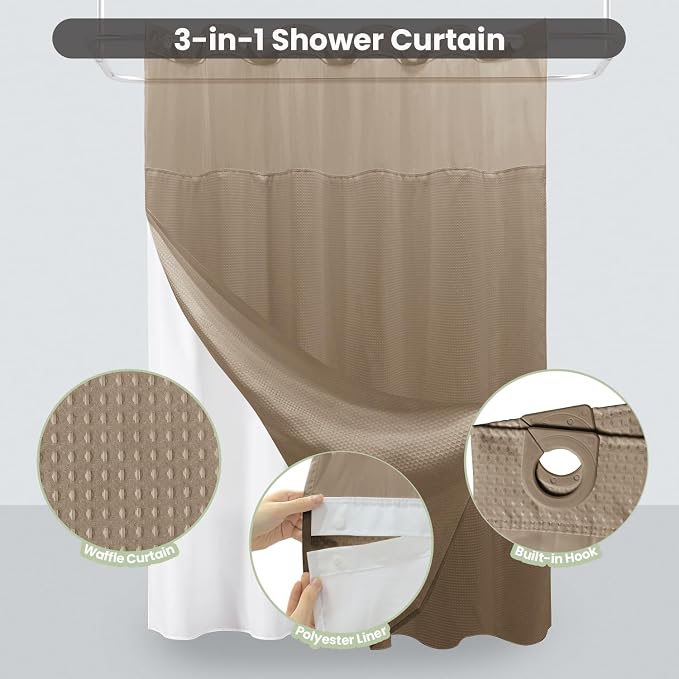Inhousolu Extra Long No Hook Shower Curtain - Image 2