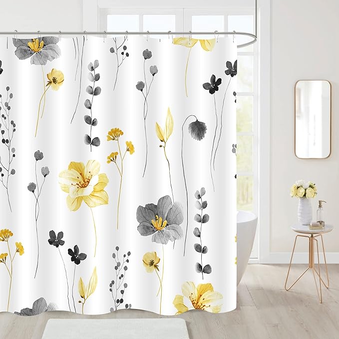 Gibelle Extra Long Shower Curtain 72 x 84, Watercolor Floral Fabric Shower - Image 2
