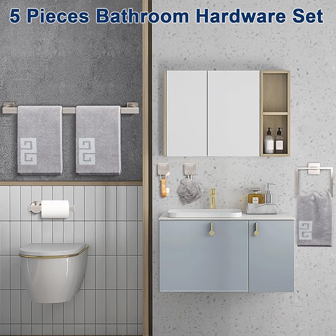 NearMoon 5 Pieces Bathroom Hardware Set 304 Stainless Steel, Square Towel Rack - Image 3