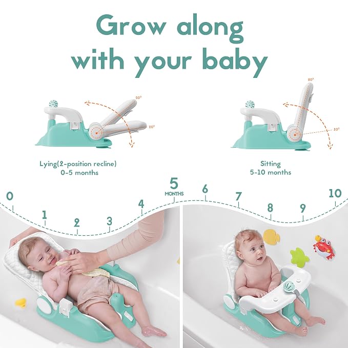 BabyBond Baby Bath Seat with Sitting & Lying 2 Modes, 3-Speed Adjustment - Image 2