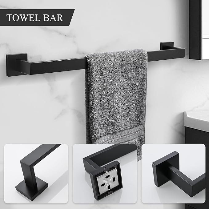 TURS 4-Piece Bathroom Hardware Set Black Towel Bar Set Stainless Steel Towel - Image 2
