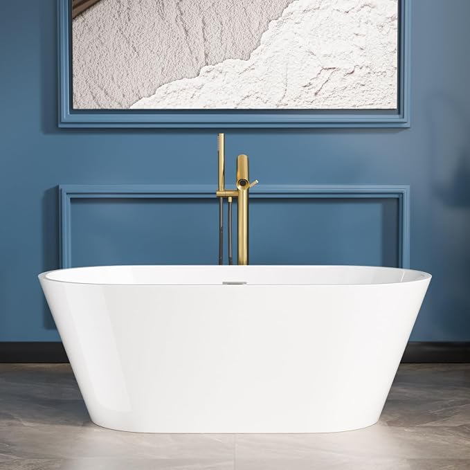 Sarlai 59 Inch Acrylic Freestanding Soaking Bathtub Contemporary Soaking White by Sarlai