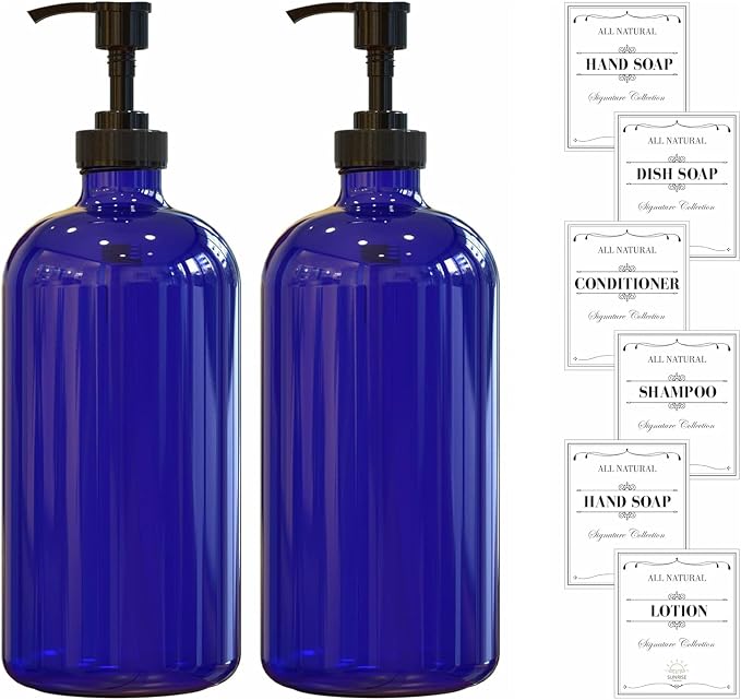16 OZ Cobalt Blue Glass Soap Dispenser - Image 7