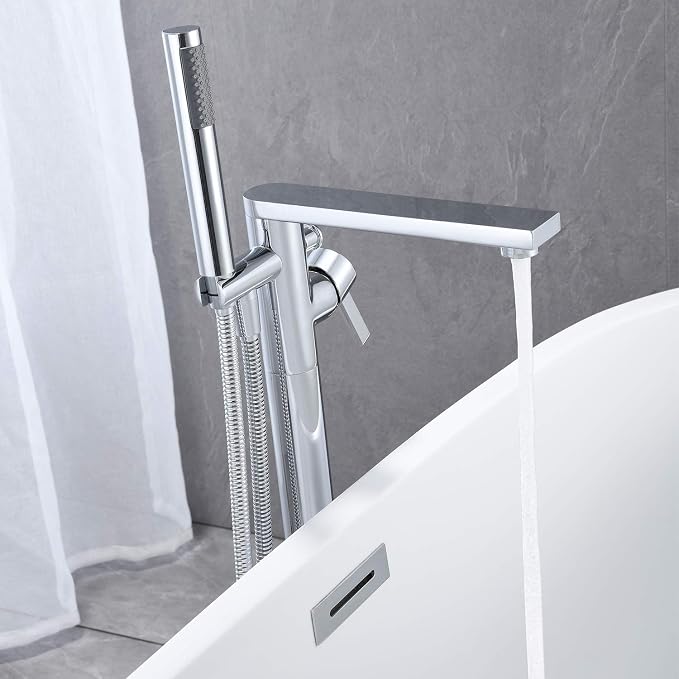 Freestanding Bathtub Faucet Tub Filler Chrome Floor Mount Brass Single Handle - Image 4