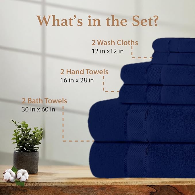 100% Cotton Bath Towel Set, 2 Bath Towel, 2 Hand Towels, 2 Wash Cloths - Image 2