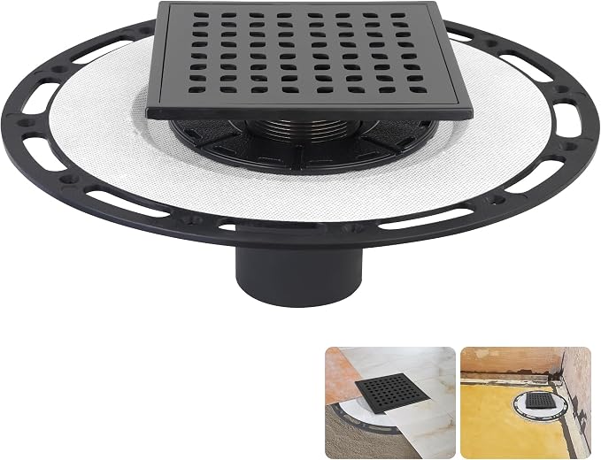 Square Shower Drain, 6-Inch Matte Black Kit by Unknown