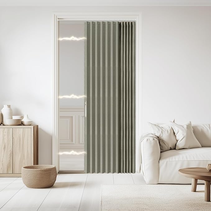Accordian Door Curtain, 100% Blackout Folding Magnetic Doorway Curtains by JILRON