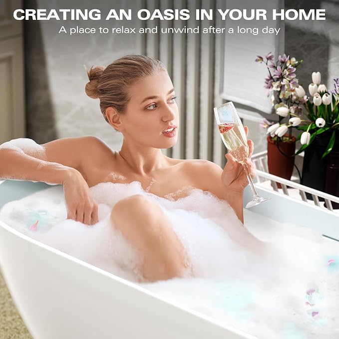 Abruzzo 69" Free Standing Solid Surface Resin Stone Bathtub, Contemporary Oval - Image 2