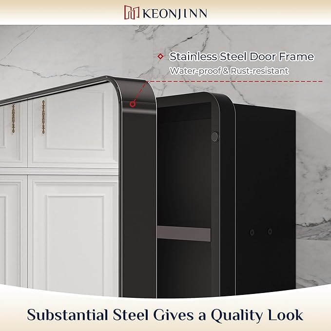 Keonjinn Black Medicine Cabinet 17 x 25 Inch, Heavy & Solid Bathroom Medicine - Image 4
