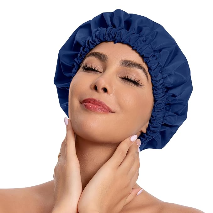 Reusable Shower Cap for Women, Stylish Large Waterproof Shower Bonnet Washable by Edoneery