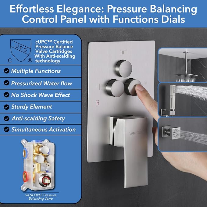 VANFOXLE Shower Faucet Set Brushed Nickel Shower System - Image 5