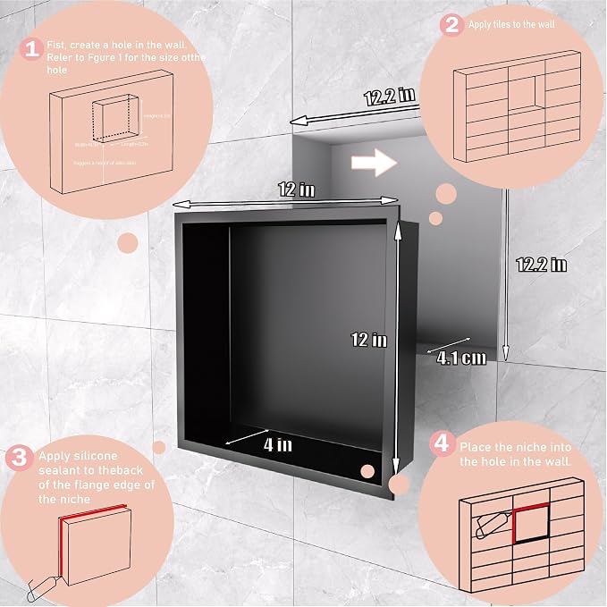 12x12 Matte Black Shower Niche - Image 7