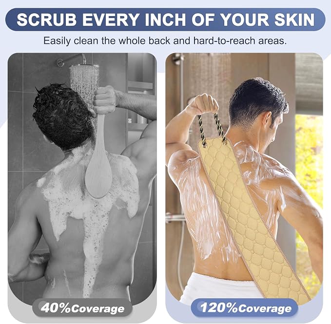 Exfoliating Back Scrubber with Handles, 39 Inch Double-Sided Back Exfoliator - Image 2
