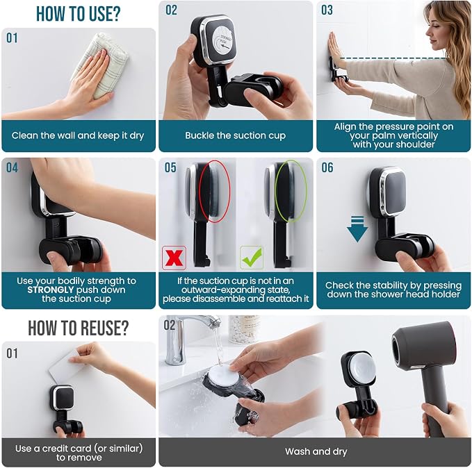 TAILI Suction Cup Shower Head Holder Handheld Showerhead Bracket Adjustable - Image 4
