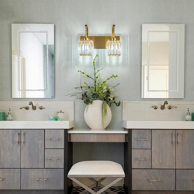 Crystal Vanity Lights 2-Light Gold Wall Lamp Modern Crystal Bathroom Light - Image 7