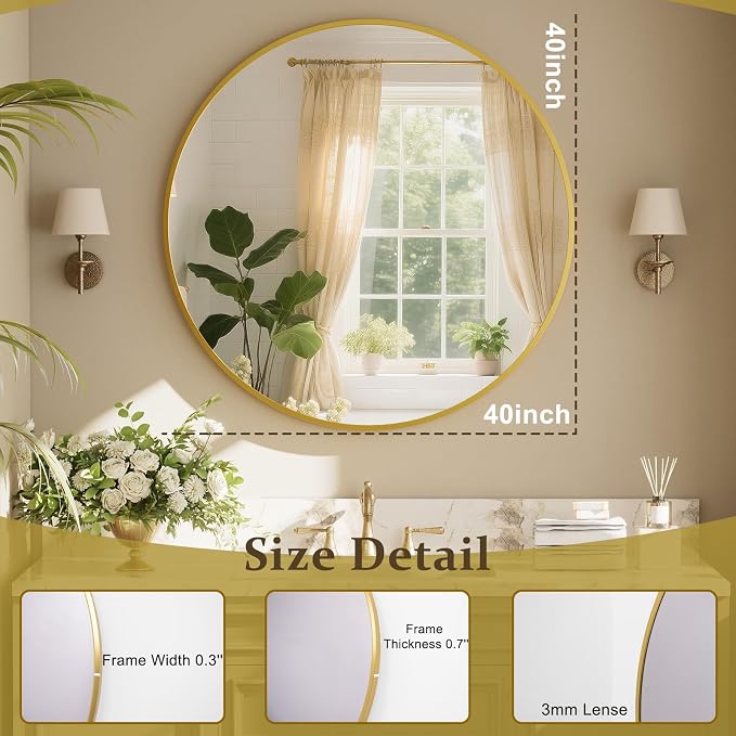 42 Inch Round Gold Metal Wall Mirror - Image 4