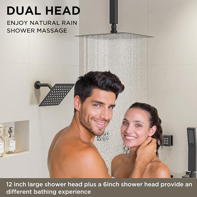 Shower Systems with 4 Body Spray Jets, STARBATH 4 Way 12+6" Rainfall Shower - Image 3