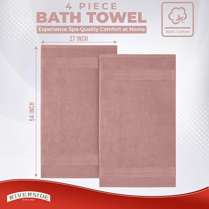 RIVERSIDE 100% Ring Spun Cotton Large Bath Towels Set of 4, 27 x 54 – Quick Dry - Image 3