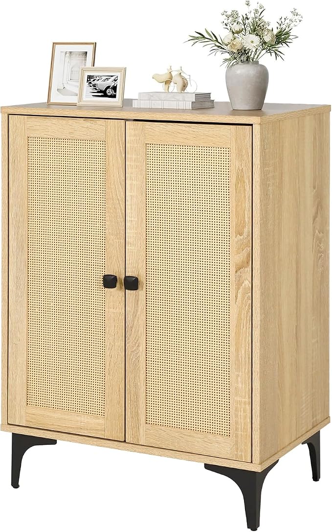 Rattan 4-Door Buffet Sideboard Storage Cabinet by GROZING