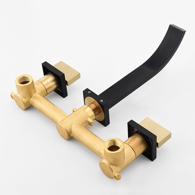 SUMERAIN Wall Mounted Faucet for Bathroom Sink Black and Gold Finish, Lavatory - Image 5