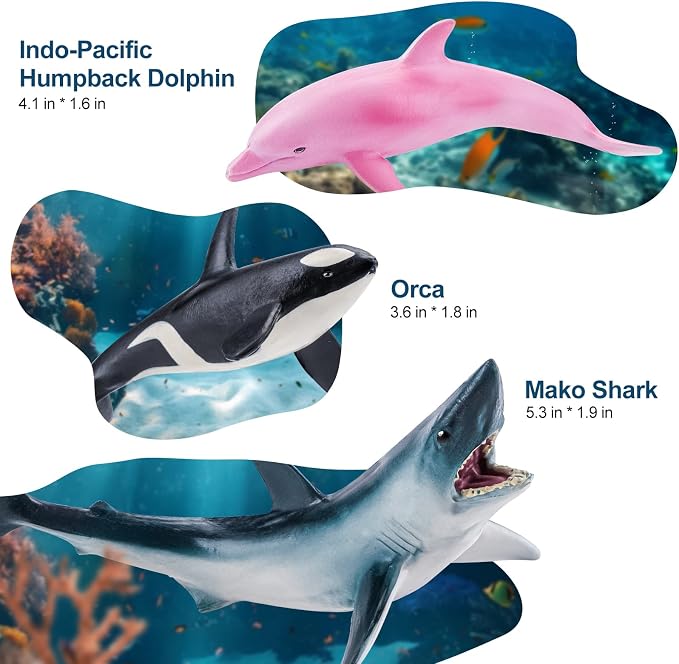 10PCS 5-6" Sea Animal Toys for Toddlers, Bath Ocean Animal Whale Shark - Image 3