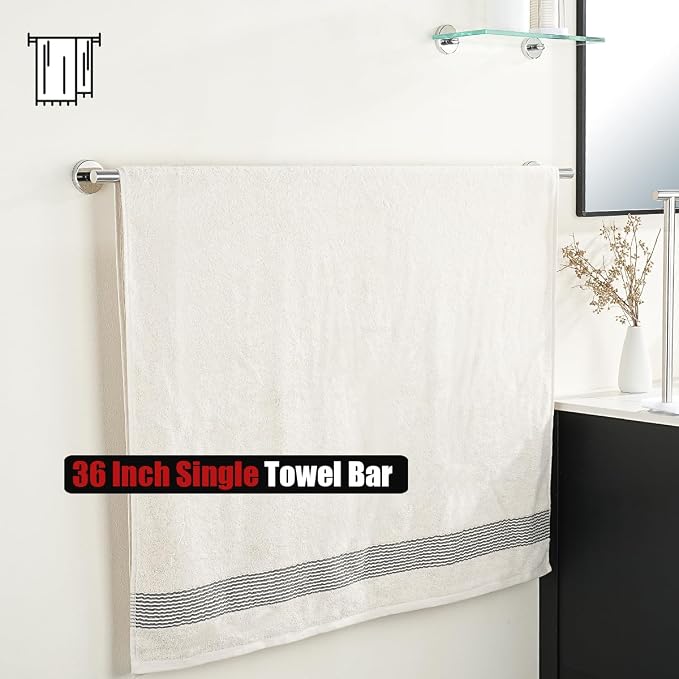 JQK Bath Towel Bar Chrome, 36 Inch 304 Stainless Steel Thicken 1mm Single Towel - Image 5