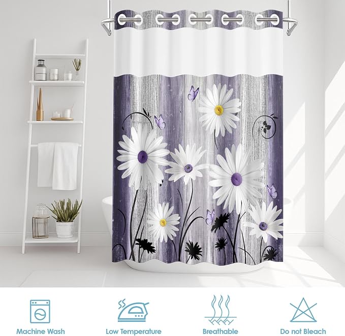 No Hook Flower Daisy Shower Curtain - Image 6
