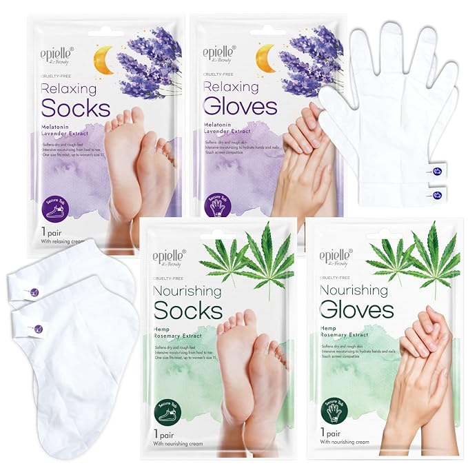 Epielle Relaxing and Nourishing Socks and Gloves 12 Pairs, Moisturizing Cream & - Image 2