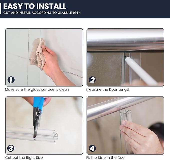 Shower Glass Door Side Seal, for 1/2" Thick Frameless Glass Door, to Stop Water - Image 7