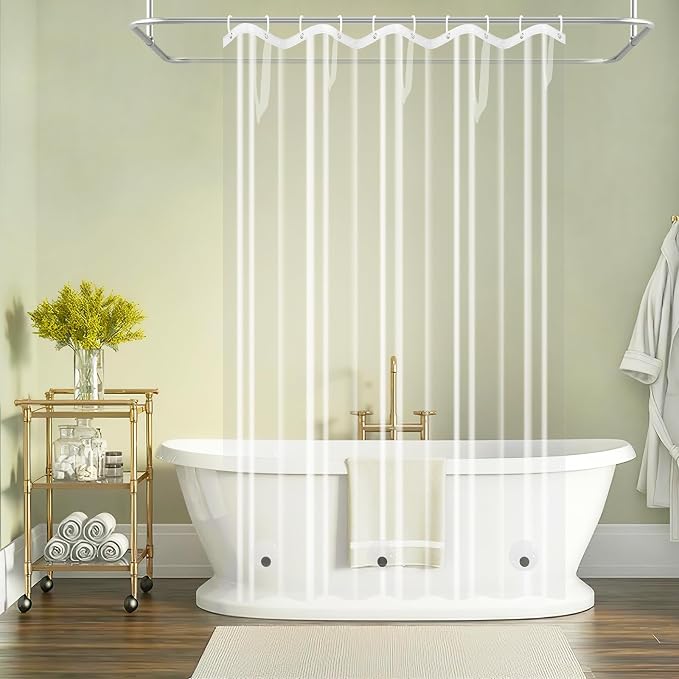 PEVA Clear Short Shower Curtain Liner 60 x 66 inch, Transparent Shower Liner by Seenus