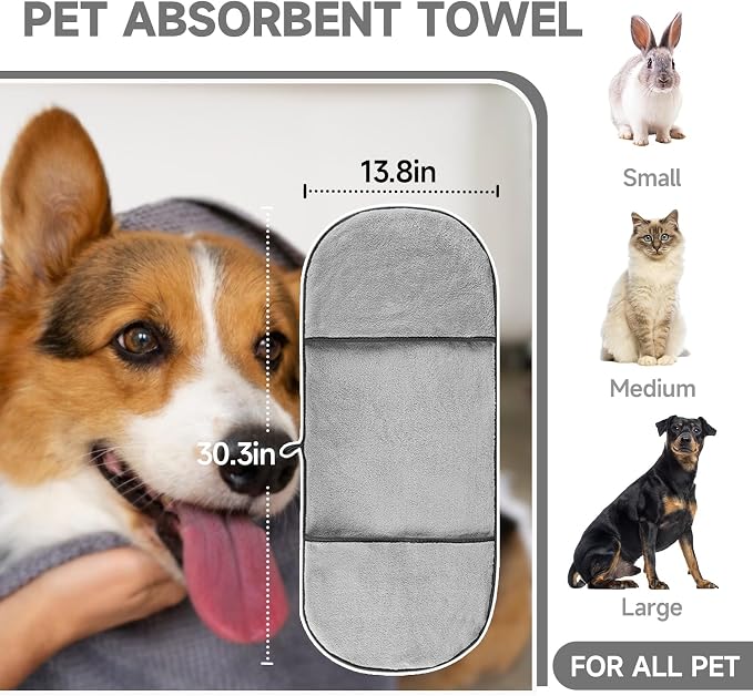 Dog Towels for Drying Dogs Small Medium Large, 2 Pack Dog Cat Drying Bath Towel - Image 3