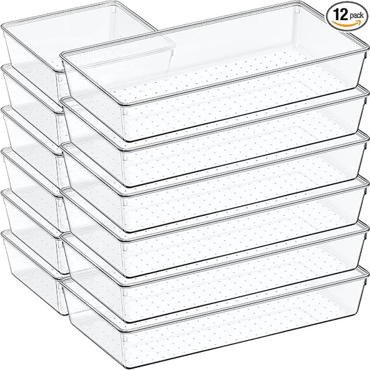 12 Pack Large Clear Plastic Drawer Organizer Set, Acrylic Bathroom Organizer by Criusia