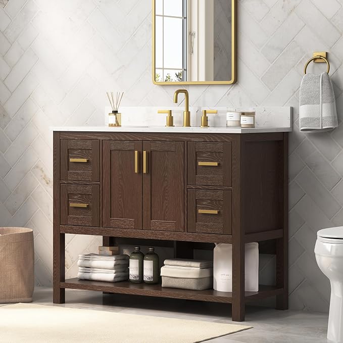 42 Inch Bathroom Vanity with Sink, Farmhouse Storage Cabinet with Drawers & - Image 3