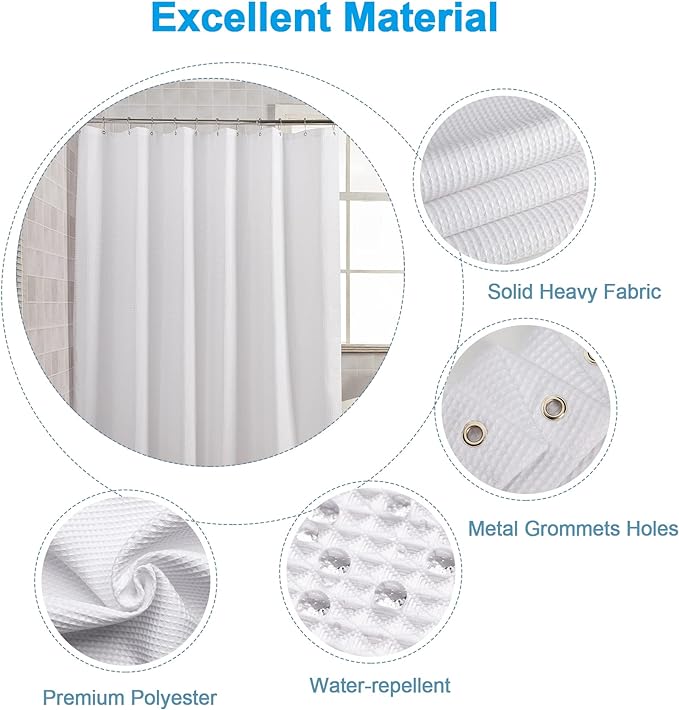 AmazerBath 78 Inch Shower Curtain Fabric, Waffle Shower Curtain 72x78 Inches - Image 3