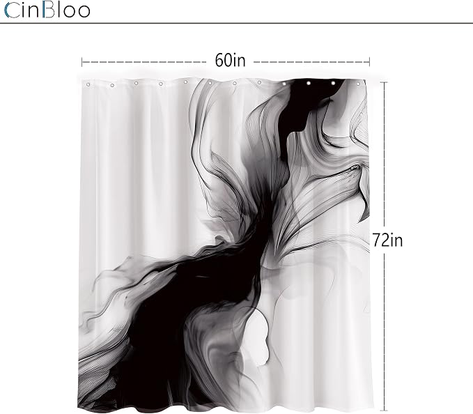 Cinbloo Black and White Shower Curtain 60Wx72H Abstract Bathroom Decor - Image 5