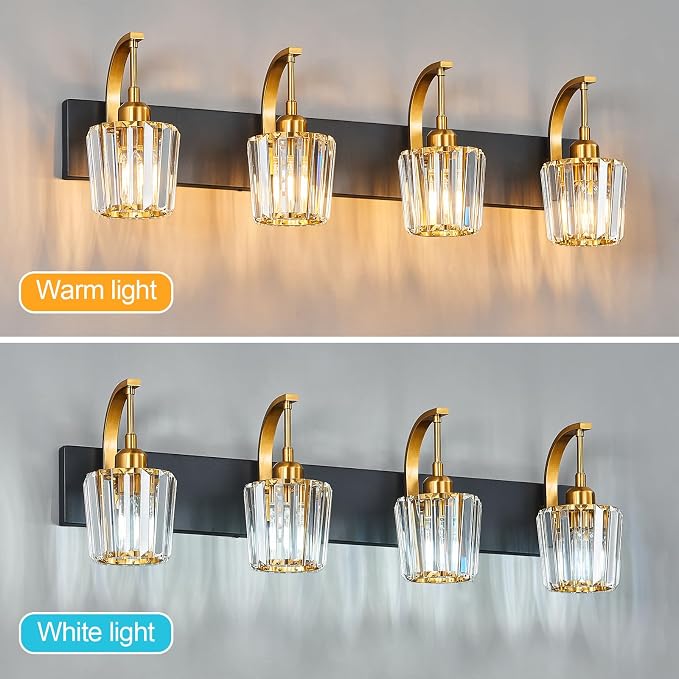 Modern Bathroom Vanity Light, 4-Light Black Gold Wall Sconce - Image 5