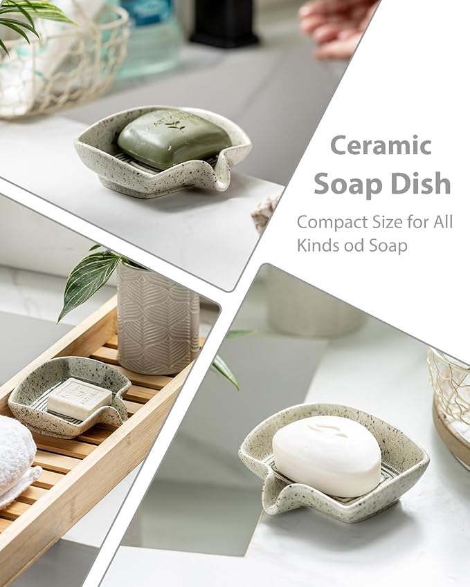 Self Draining Soap Dish, Ceramic Drain Soap Holder Waterfall Design Soap Saver - Image 5