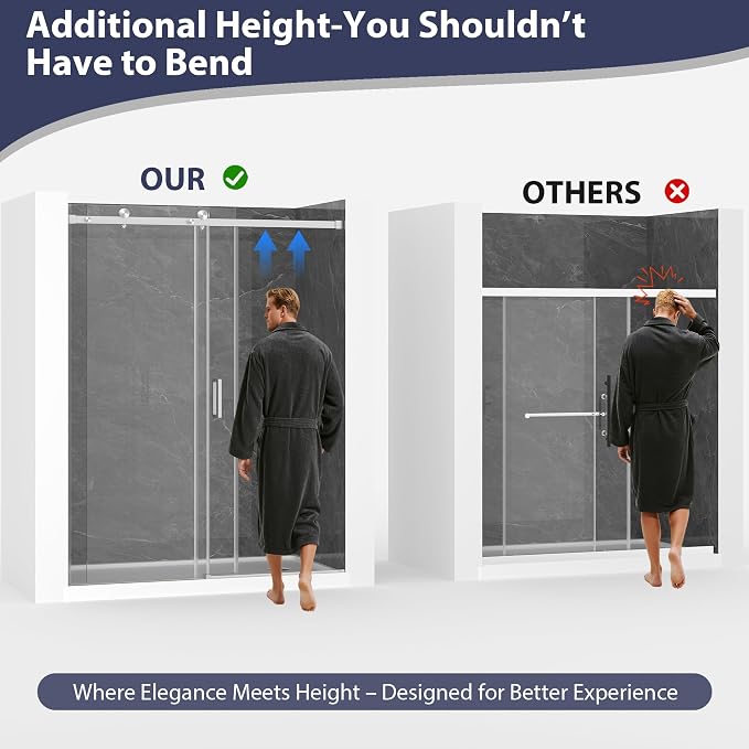 Frameless Shower Door, 49-54" W x 76" H Sliding Glass Shower Door, 1/4''(6mm - Image 3