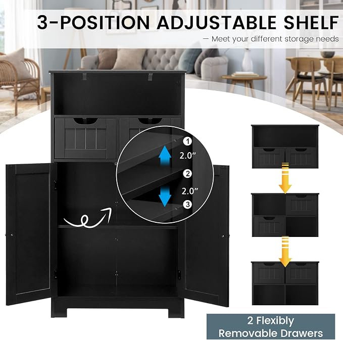 COSTWAY Bathroom Storage Cabinet, Freestanding Storage Organizer - Image 6