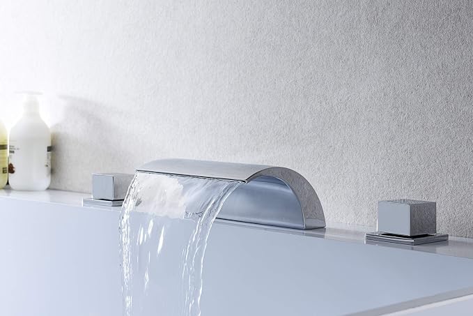 sumerain Deck Mount Tub Faucet, 2 Handle Waterfall Roman Tub Faucet, Chrome - Image 6