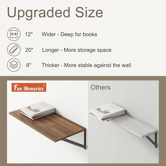 Fun Memories 20 Inch Floating Shelves, Deep Wall Shelves - Image 4