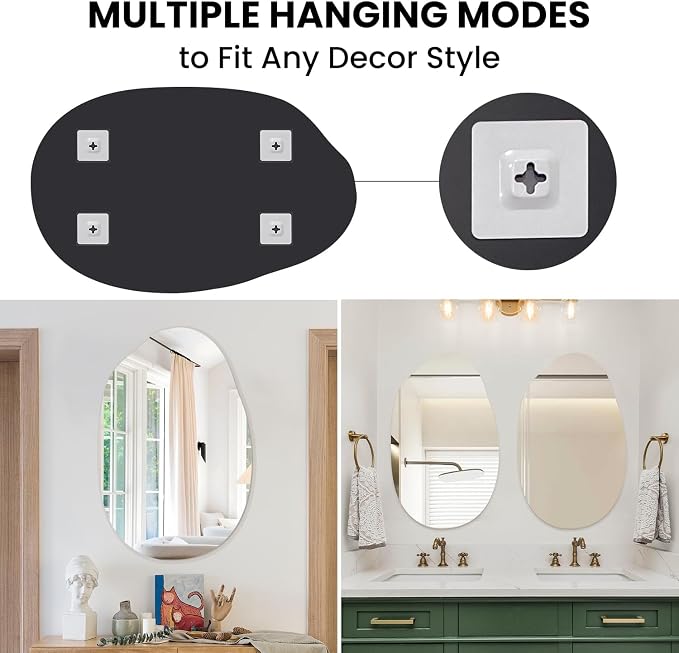 VASUHOME Irregular Frameless Bathroom Mirror, 24 x 36 Inch Wall Vanity Mirror - Image 6
