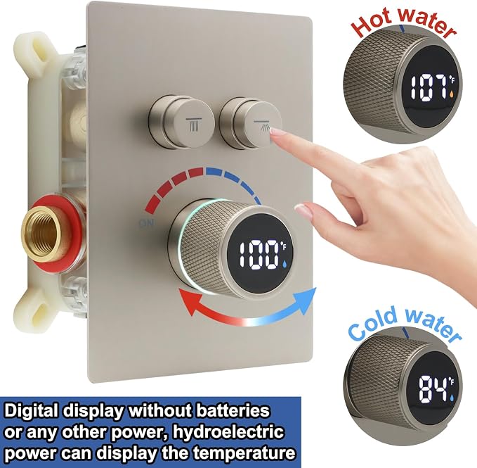 Digital Display Shower System Set 16 Inches Rain Fall Head Temperature Valve - Image 2