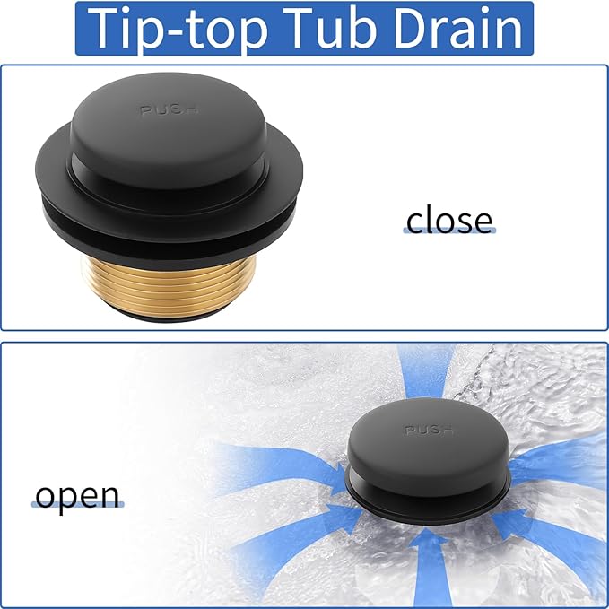 Matte Black Bathtub Drain Tip-Toe Tub Trim Set - Image 3