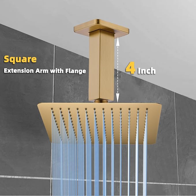4 Inch Shower Arm with Flange, Ceiling Mounted Square Shower Head Extension Arm - Image 4